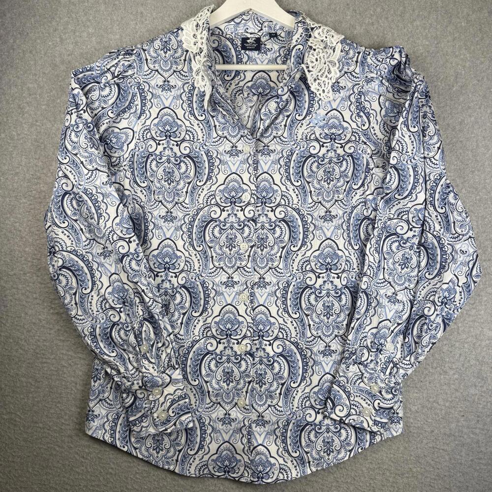 Beverly Hills Polo Club Sport Fit Women's Size Medium Blue Button Down Shirt Top